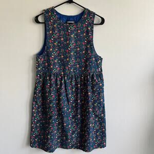 Vintage Lands' End Girl's Corduroy Jumper Dress Blue Floral Sleeveless Large